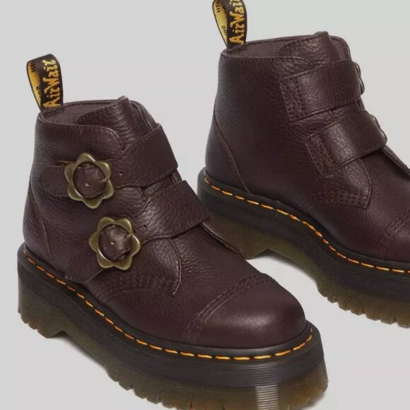 Dr Martens DEVON FLOWER BUCKLE PLATFORMS MSRP$240 Grizzly DK Brown Cute & Chic - Picture 3 of 16